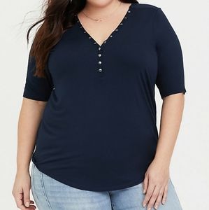 Vivid blue Henley snap tee